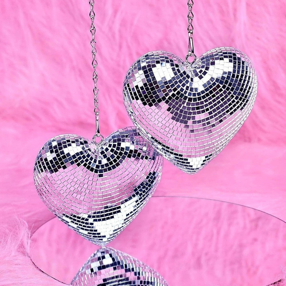 Heart-Shaped Disco Ball Decorations Lightweight Reflective Christmas Party Decorations Glass Keychain Glass Decorations