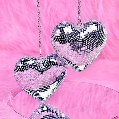 Heart-Shaped Disco Ball Decorations Lightweight Reflective Christmas Party Decorations Glass Keychain Glass Decorations