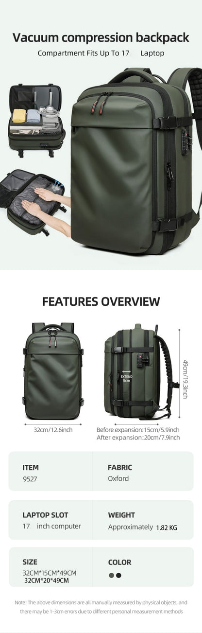 Men Travel Backpack 17 inch vacuum compression Laptop Backpack Extended Large Capacity school Backpack Hiking Business backpack