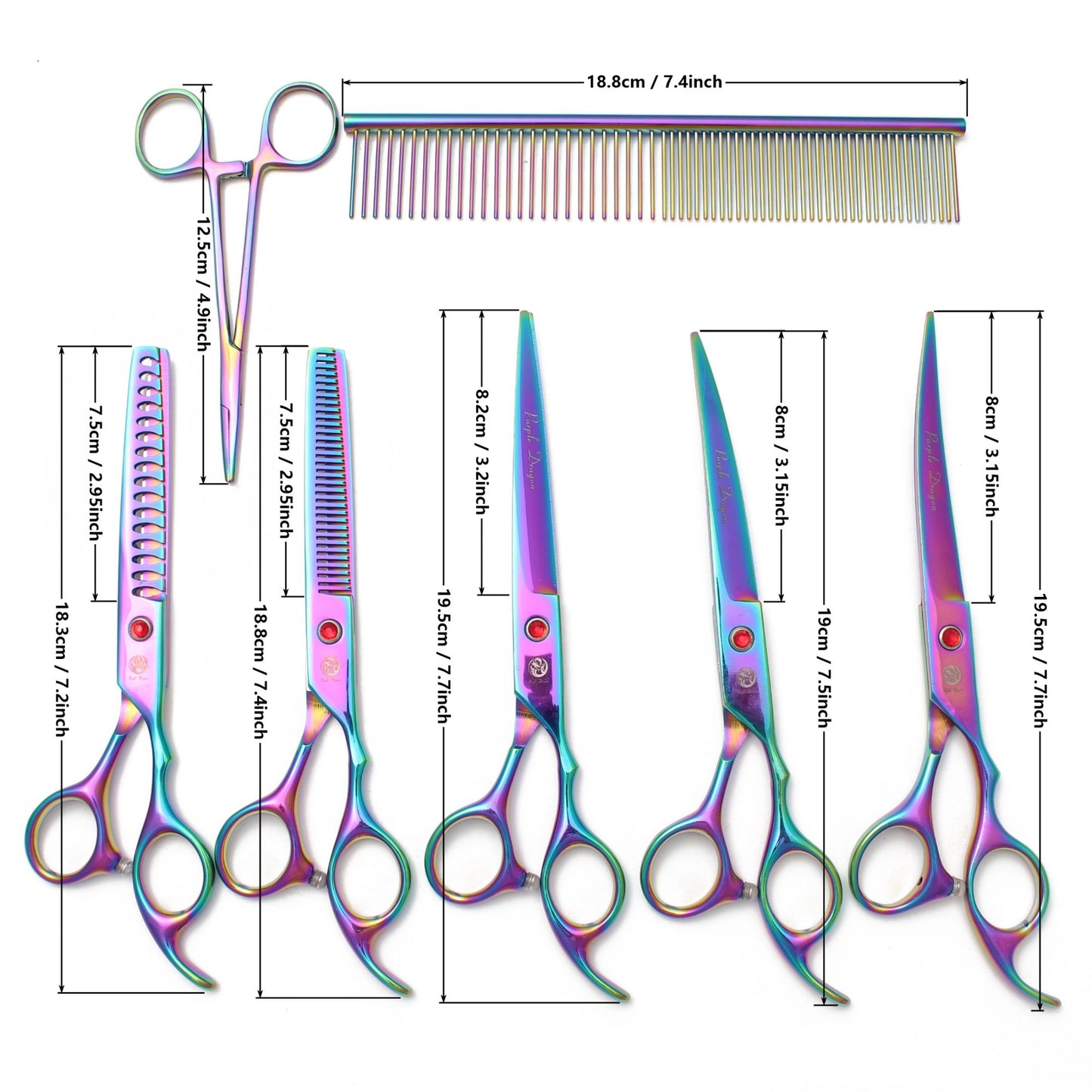 Conjunto de Tesouras para Tosa de Animais de Estimação - Tosa Profissional para Cães e Gatos, Aço Inoxidável, Afiado, Multi-Peças, Cabo Ergonômico, Aparador Durável