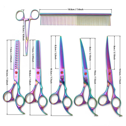 Conjunto de Tesouras para Tosa de Animais de Estimação - Tosa Profissional para Cães e Gatos, Aço Inoxidável, Afiado, Multi-Peças, Cabo Ergonômico, Aparador Durável