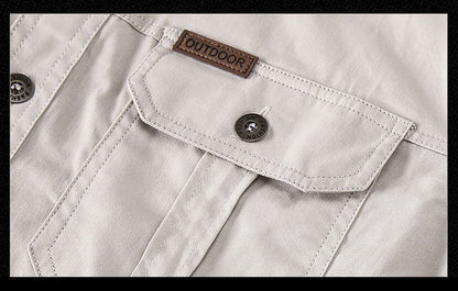 Spring Autumn Fashion Men's 100% Cotton Long-Sleeved Solid Color Premium Casual Shirt Multi Pockets 6XL Large Size Cargo Jackets