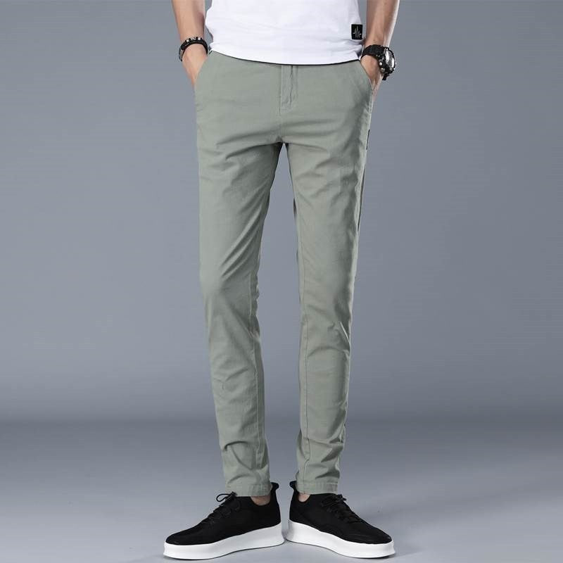 Khaki Casual Cotton Chino Pants Men Straight Leg Trousers Youth Active Sle mid Waist Long Summer Faion Thin Material