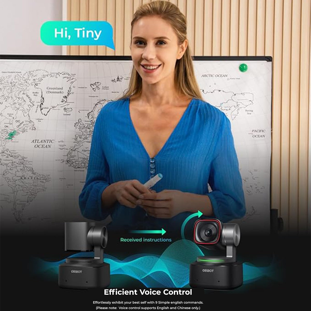 OBSBOT Tiny 2 Webcam 4K Voice Control PTZ, AI Tracking Multi-Mode & Auto Focus, Web Camera with 1/1.5" Sensor, Gesture Control,