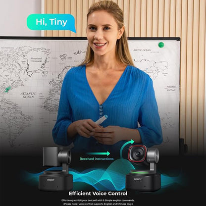 OBSBOT Tiny 2 Webcam 4K Voice Control PTZ, AI Tracking Multi-Mode & Auto Focus, Web Camera with 1/1.5" Sensor, Gesture Control,
