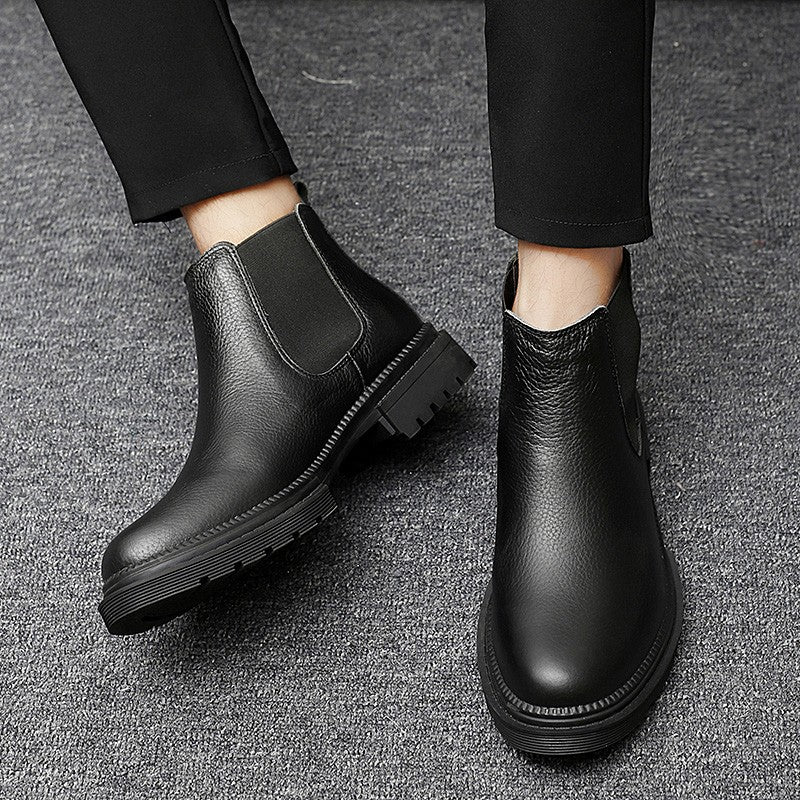 Genuine Leather Mens Chelsea Boots Slip on Male Casual Footwear All-match High Quality Ankle Boots Vintage Style Business Botas