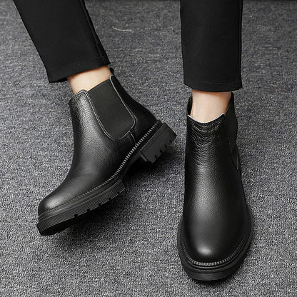 Genuine Leather Mens Chelsea Boots Slip on Male Casual Footwear All-match High Quality Ankle Boots Vintage Style Business Botas