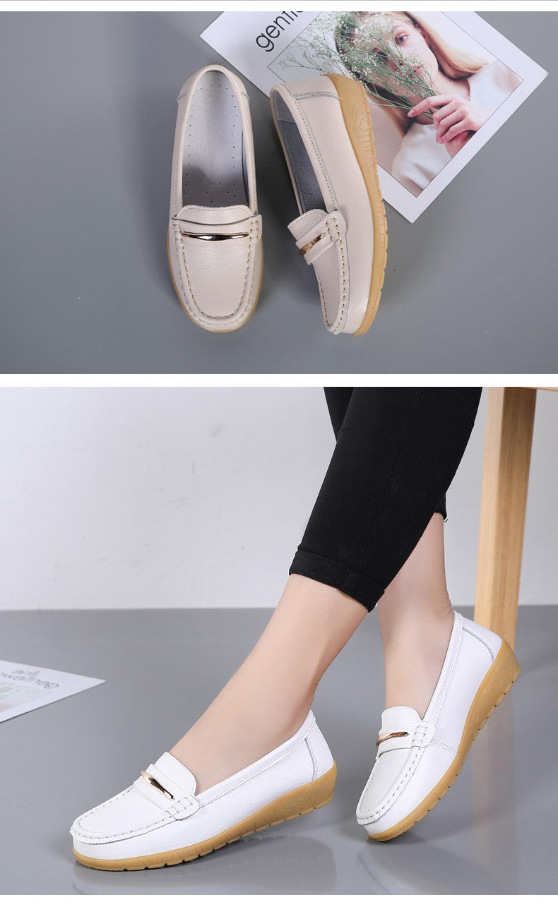 2025 New Genuine Leather Shoes Woman Slip On Women Flats Moccasins Women's Loafers Spring Autumn Mother Shoe Big Size 35-44