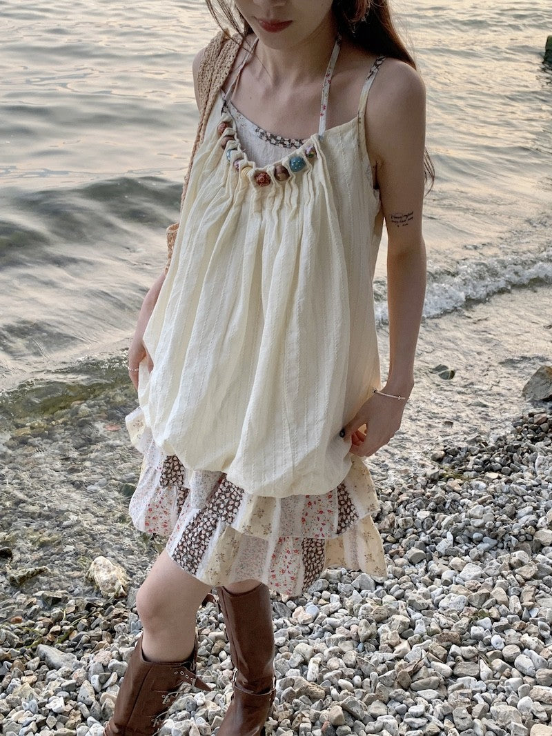 Vacation Mode Floral Slip Dress Women Mixed Print Layering Piece Slender Silhouette Destination Dress Coastal Grandmother Style