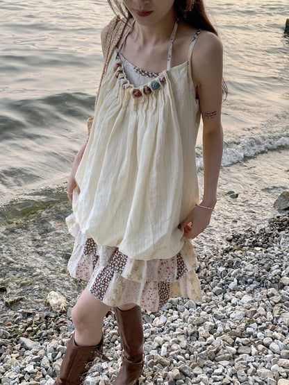 Vacation Mode Floral Slip Dress Women Mixed Print Layering Piece Slender Silhouette Destination Dress Coastal Grandmother Style