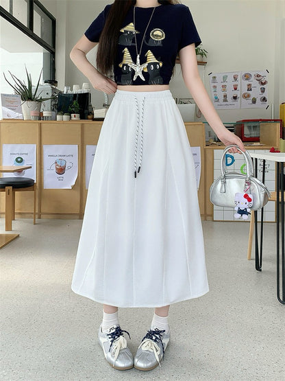 Plus Size Skirt Women 2025 Summer New Fashionable High Elastic Waist A Line Skirt Korean Style Casual Long Skirt Woman