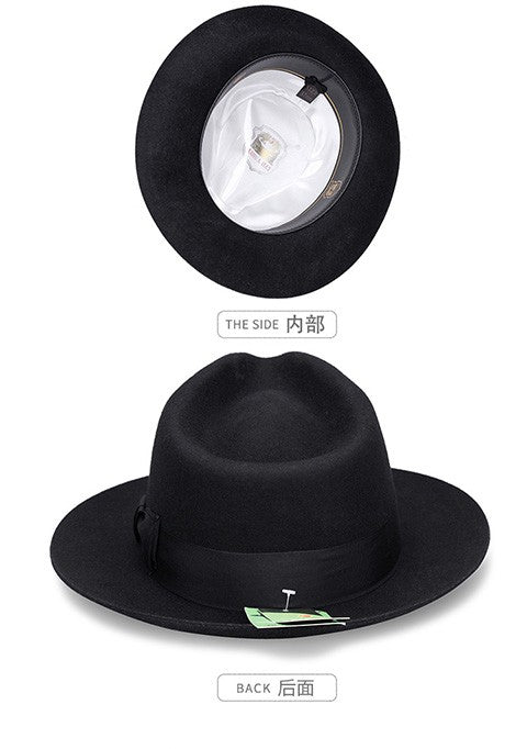 New British 100% Wool Felt Hat Men Fedora Big Size Raw Edge Brim Satin Lined Gangster Hat Premium Quality