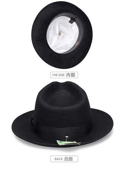 New British 100% Wool Felt Hat Men Fedora Big Size Raw Edge Brim Satin Lined Gangster Hat Premium Quality