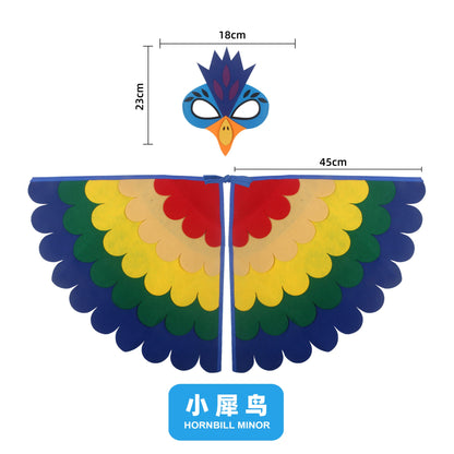 Bird Cosplay Costume Stage Performance Owl Peacock Wings Bird Felt Cape with Mask for Girls Boys Halloween Party Cloak