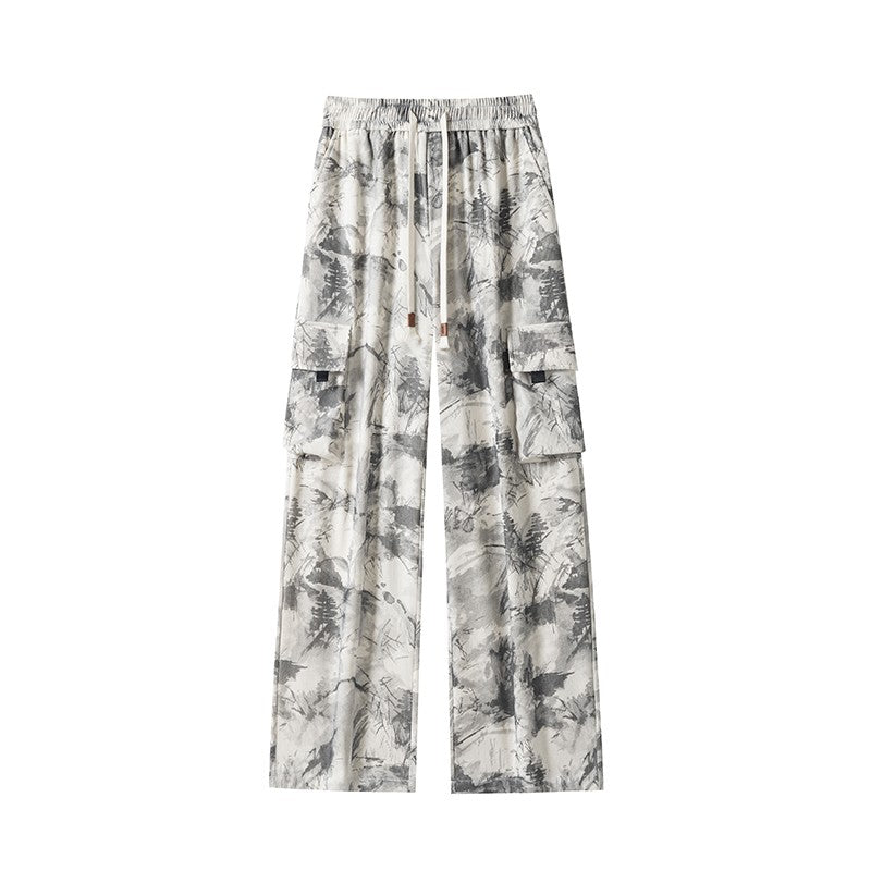 Mens Casual Pants Straight Leg Loose Fit Tactical Cargo Joggers Wide Leg Tie Dye Trousers Trendy Fashion Side Pocket pants man