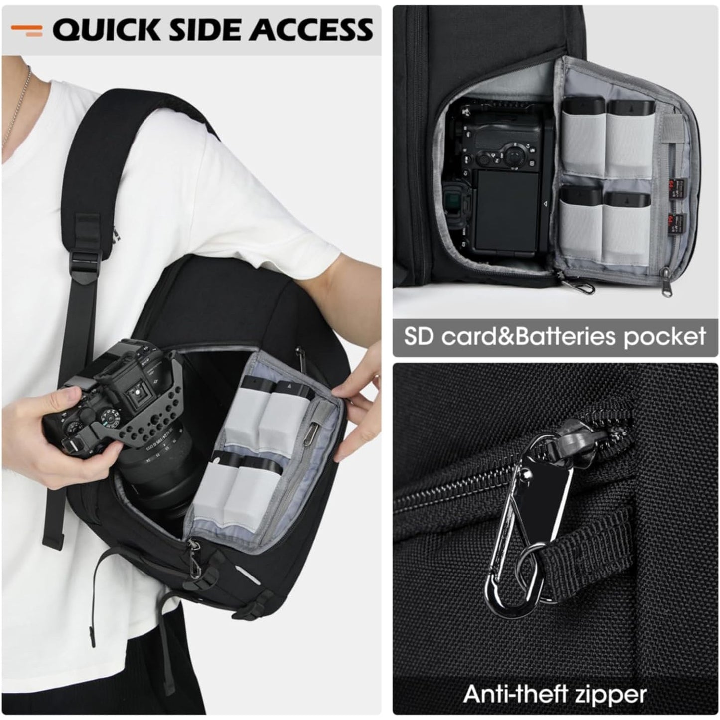 Mochila para Câmera Impermeável Antifurto para Notebook, Estojo Grande Capacidade para Câmera Fotográfica com Capa de Chuva
