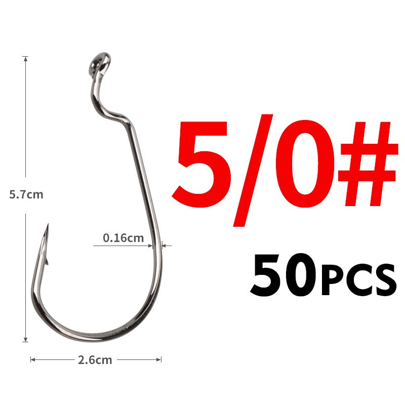 MEREDITH 50 unidades/pacote Anzóis de minhoca macia de pesca de aço de alto carbono larga Super Lock Anzóis de pesca de isca macia 8#-5/0 Material de pesca