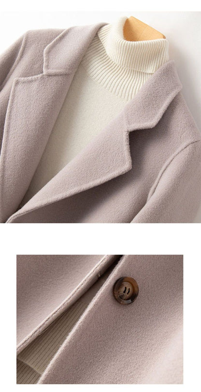 100% Pure Wool Woolen Coat Women 2025 Autumn Winter Suit Wool Overcoat Thin Cashmere Two-sided Jacket Suit Collar Outwear Female