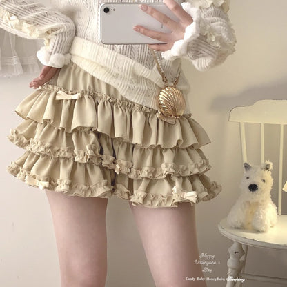 Y2K Sweet Ruffles Mini Skirt Women Kawaii Lolita Bow A Line Skirts Harajuku Japanese Cute High Waist Pink Blue Cake Skirt