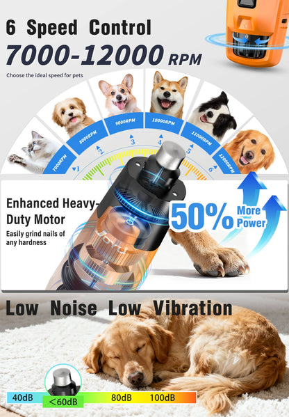 Novo moedor de unhas para cães de 6 velocidades - 50% mais potente, cortador de unhas para cães com 2 luzes LED, silencioso, 7h de tempo de execução para cães grandes, médios e pequenos