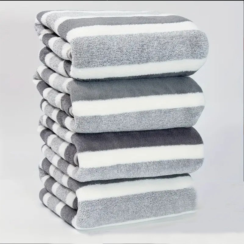 Conjunto de 4 Toalhas de Banho Listradas, Absorventes e de Secagem Rápida, Super Macias e Amigas da Pele Para o Banheiro de Casa