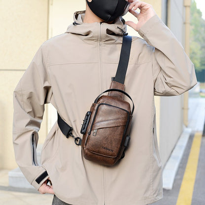 Men's Anti-Theft Crossbody Bag USB Charging Port Travel Chest Bag Waterproof Shoulder Messenger Bag for Outdoor Sports