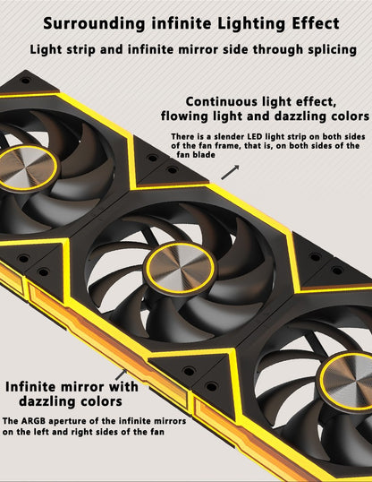 ICE Whale WX-1 Wireless Splicing PC Case Fan 120mm ARGB Mirror Cycle Effect 800-2000RPM 360mm Water-cooled Radiator Cooling Fan