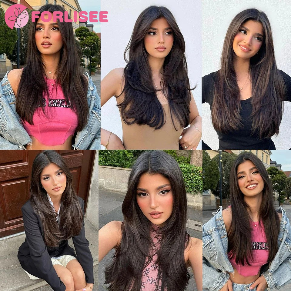 Cabelo Sintético Feminino Estilo Cabelo Comprido Cabelo Extra Comprido Perucas Sintéticas Apliques Camadas Aumento de Cabelo No Topo da Cabeça