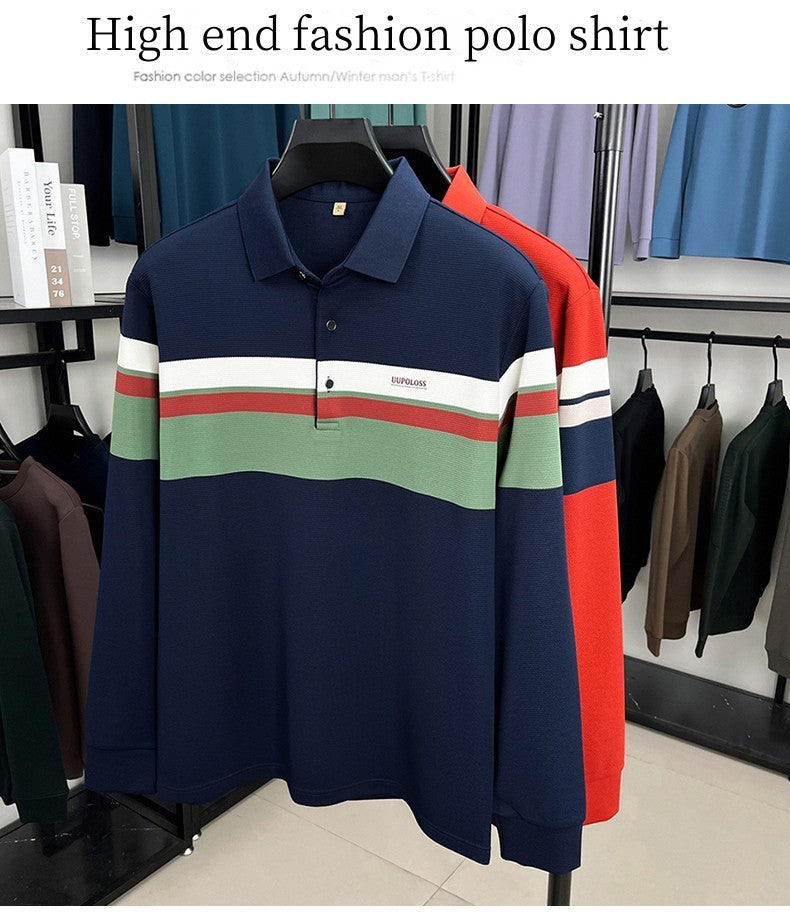 Classic fashion striped long sleeve polo shirt men's luxury brand letter printed business casual spring autumn new lapel T-shirt