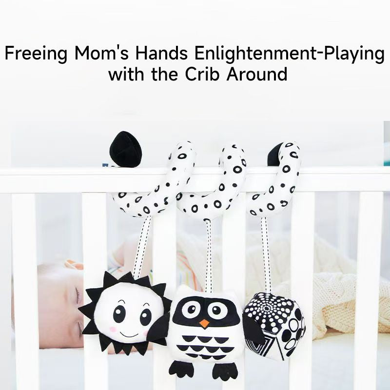 Baby Black And White Animal Hanging Toys Car Seat  Baby Spiral Activity Hanging Toys Plush Zoon Music BB Squeaker Rattles Gift