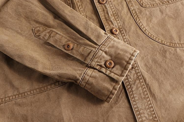 2025 Autumn New American Retro Woven Twill Cargo Shirt Men's Fashion 100% Cotton Washed Long Sleeve Double Pocket Casual Jacket