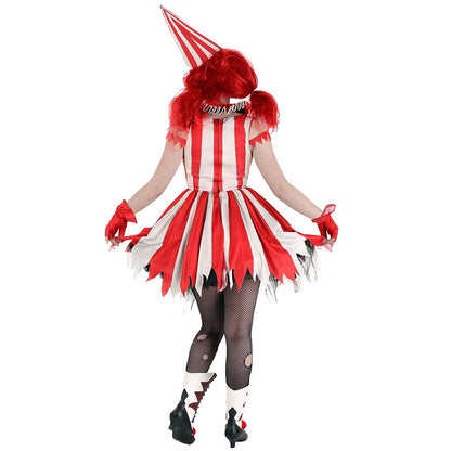 Halloween Joker Cosplay Costume Red Gorgeous Tower Skirt Adult Circus Party Dress Terror Disguise Costume Performance Show Set