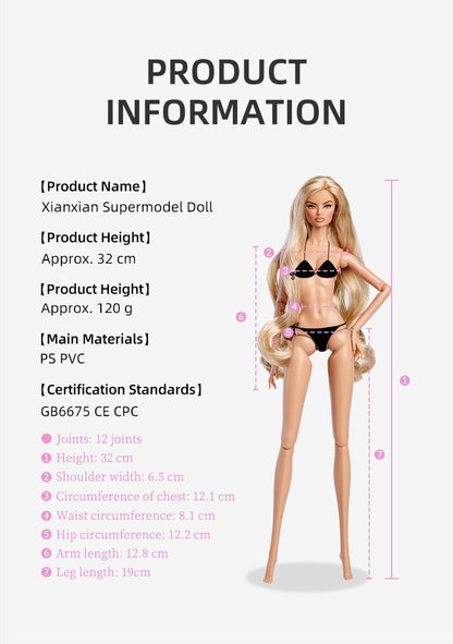 Xianxian Doll 32cm GALA Second Generation BJD Ball-Jointed Supermodel Blonde Caramel Wine-Red Limited Collector Birthday Gift