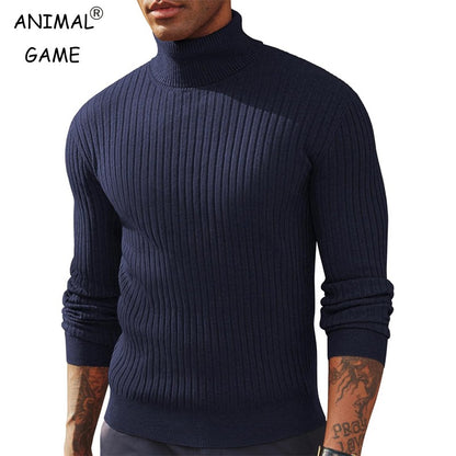 New Men's Slim Fit Long Sleeve Turtleneck Sweater Casual Ribbed Knitted Pullover Sweaters Winter Warm Outdoor Stripes Tops