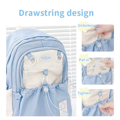 Mochila creme para estudantes com design simples e fofo de alta aparência Mochila leve e espaçosa para a dor nas costas
