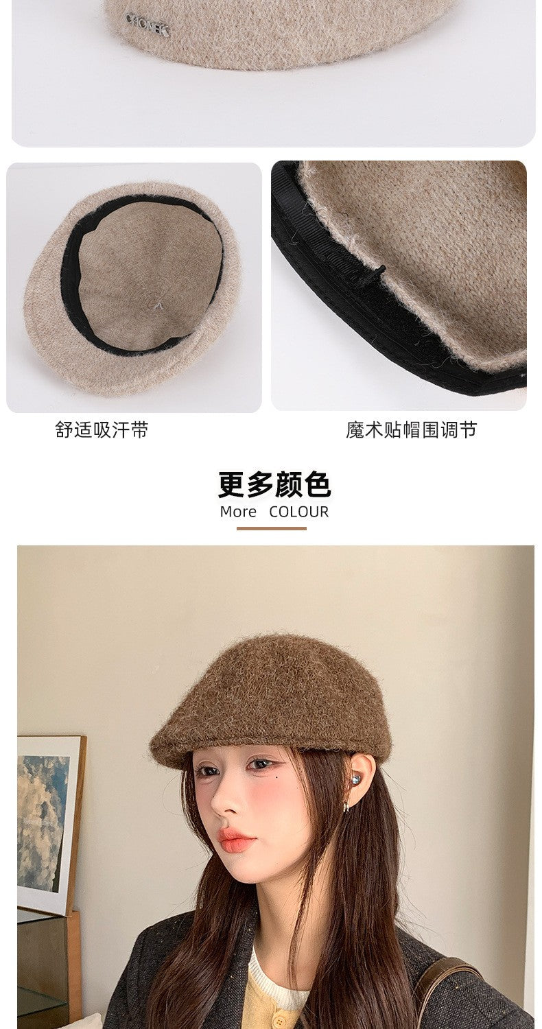 Autumn British Style Beret Hat Lady Vintage Flat Cap Winter Keep Warm Knitted Hat All-match Peaked Cap Forward Hat Wholesale