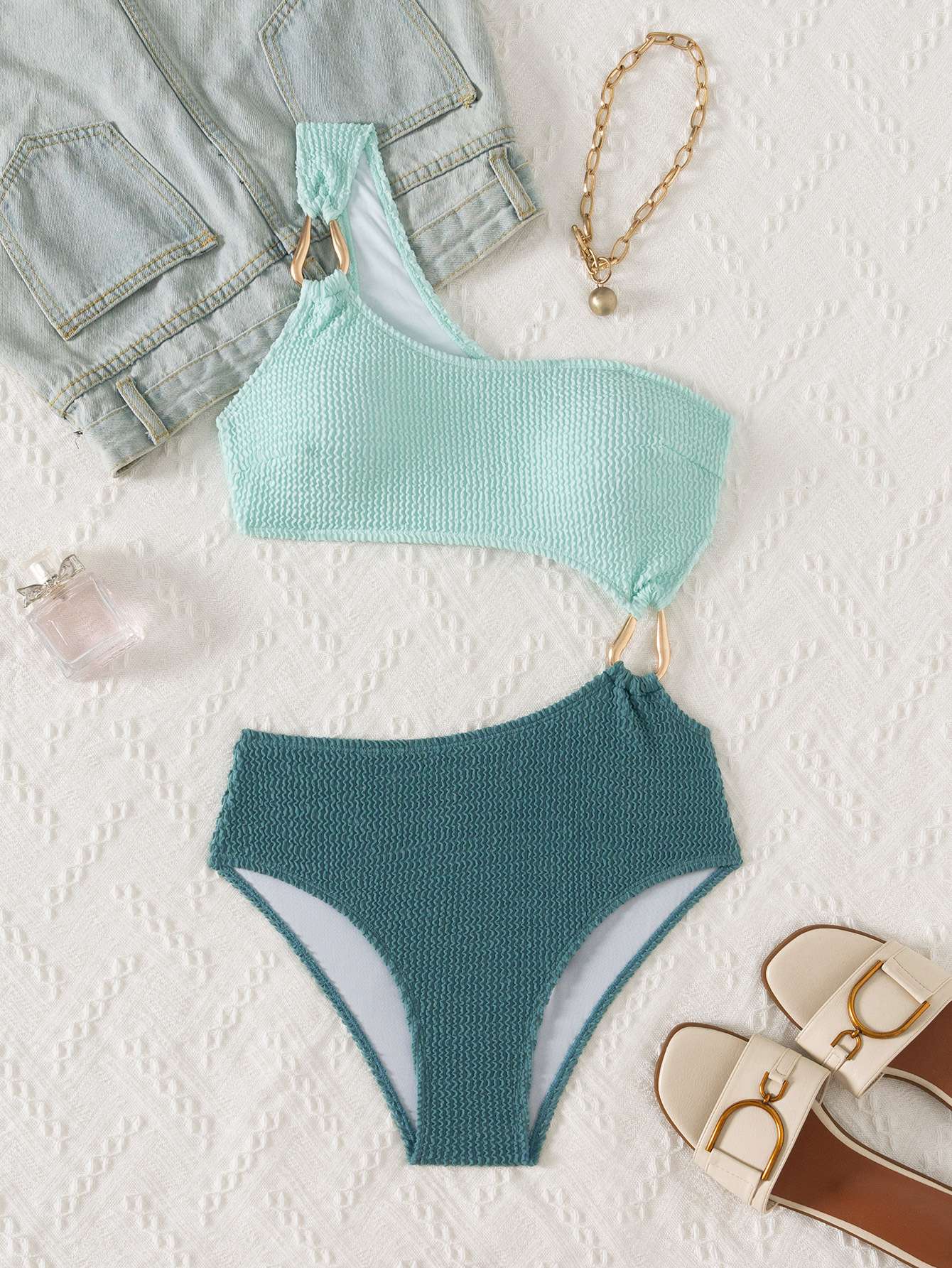 Summer Women Color Block One Piece Swimsuits One Shoulder Cutout Bathing Suits Sexy Bikinis Sets Backless Beachwear