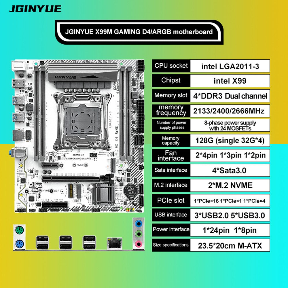 JGINYUE X99 Motherboard LGA 2011-3 with Xeon E5 2620 V3 DDR4 RAM Memory M.2 NVME SATA WIFI X99M GAMING D4/ARGB