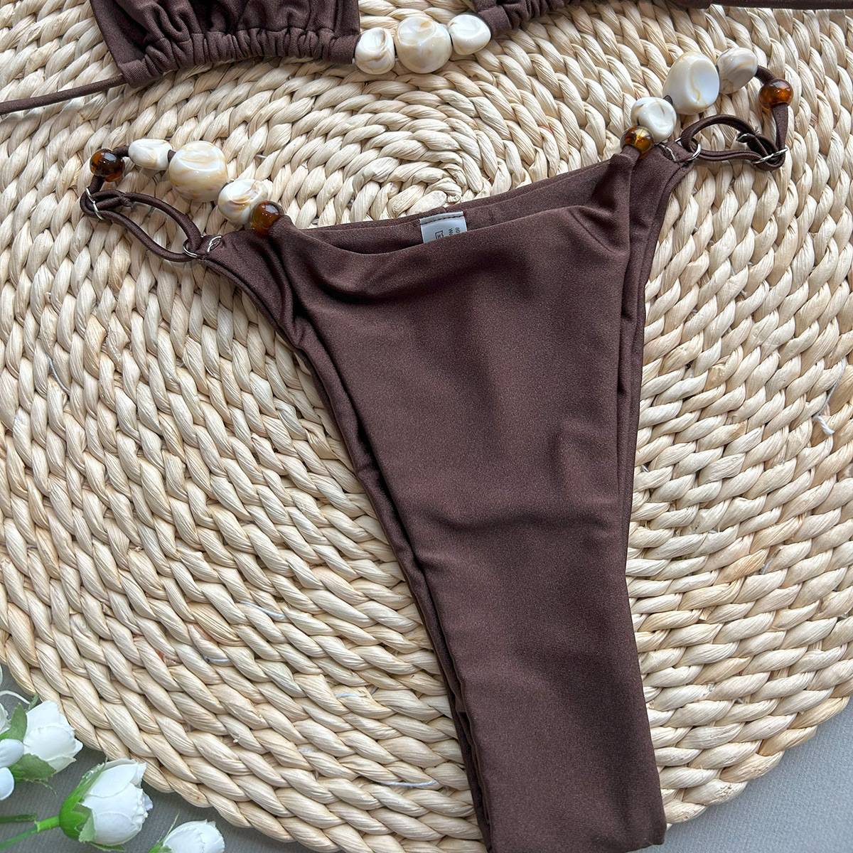 Merloly 2025 New Sexy Halter Swimwear Women's Swimsuit Beachwear Bikini Set Green Brown Lacing Up Bathing Suit