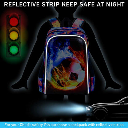 Mochila de Futebol para Meninos 3 Peças, Mochila Escolar Infantil com Lancheira, Mochila Escolar de 17" Resistente à Água para Adolescentes do Ensino Fundamental e Médio