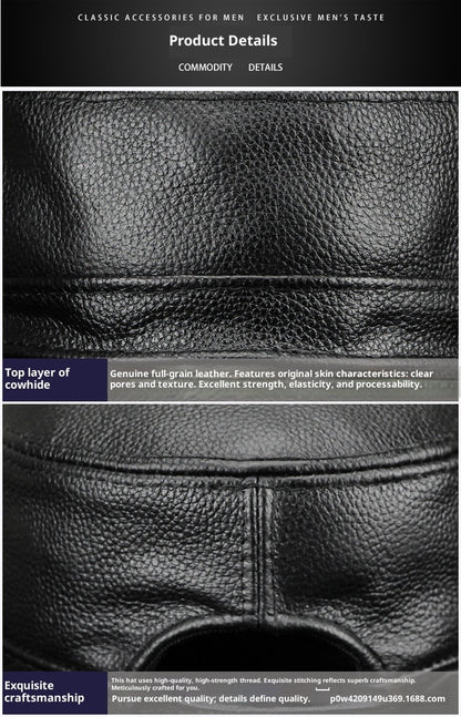 Winter Genuine Leather Flat-Top Cap | Men's Casual Cowhide Baseball Cap Lightweight and Breathable Classic Timeless Design