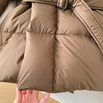 2025 Winter Women's Down Jackets Ultra Light Warm Cusual Coat Female Puffer Jacket With Belt Plus Size Hooded Short Parka