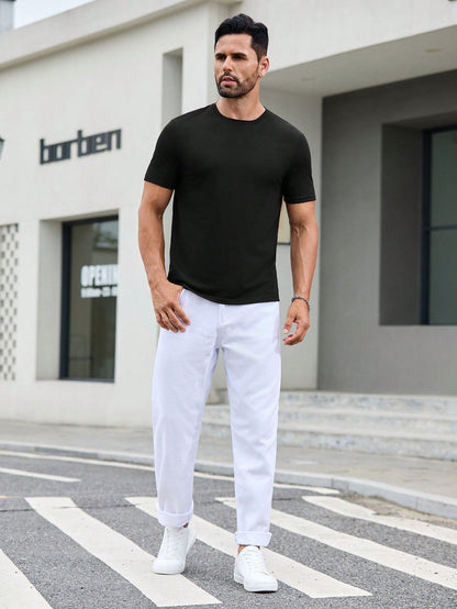 Summer Men black T-shirt Short sleeve Solid T shirts  Short Sleeve T Shirt Fashion Soft Black Tee  Clothing Tops
