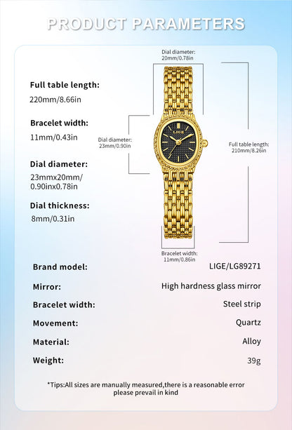 LIGE Golden Women Wristwatch Small Dial Ladies Gold Watch Bracelet Jewelry Quartz Lady Watch Compact Stylish Luxury Women Watch