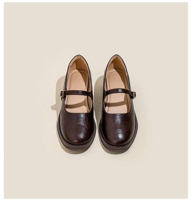 Mary Janes Women's Shoes Round Toe Flats Spring and Autumn New Fashion Buckle Strap Shallow Mouth Low Heels Loafers Women Flats