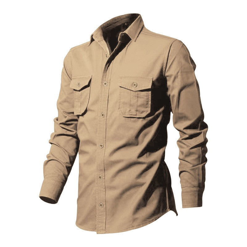 Safari Cotton Shirts Mens Outdoor Work Travel Button Down Tops Casual Long Sleeve Hiking Camping Utility Shirt With Flap Pocket