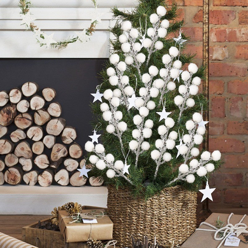 5/200pcs Artificial White Berry Stem Frosted Christmas Berries Branch Snow Tipped Stems Twigs Wreath Xmas Tree Fillers Ornament