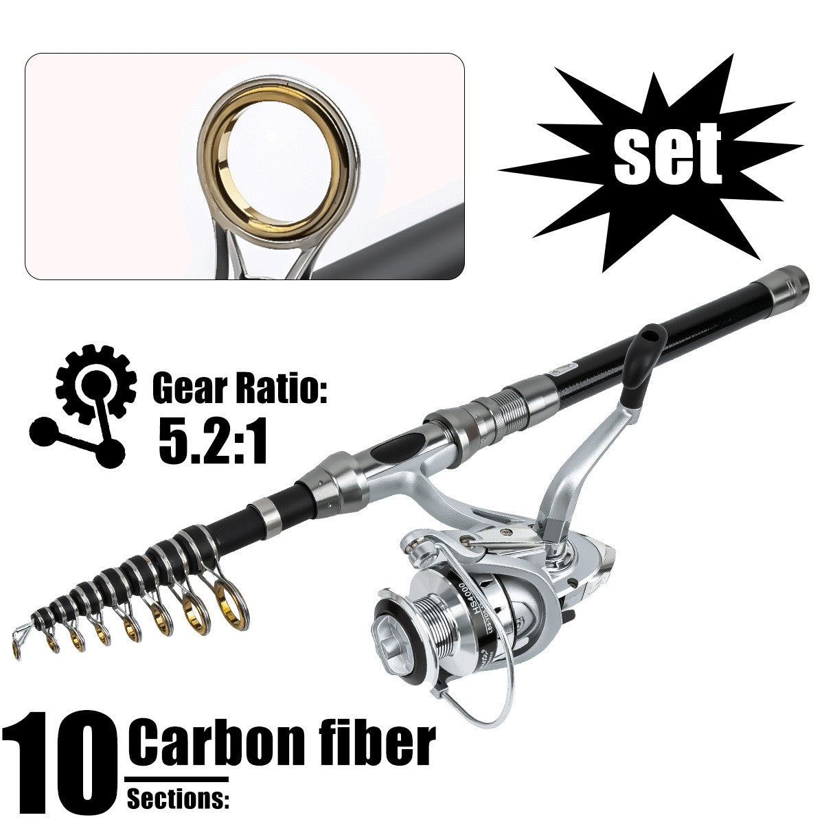 Conjunto de Vara e Carretilha de Pesca Arremesso Longo Luya Vara e Carretilha de Pesca Marinha Combinadas Vara de Spinning Telescópica