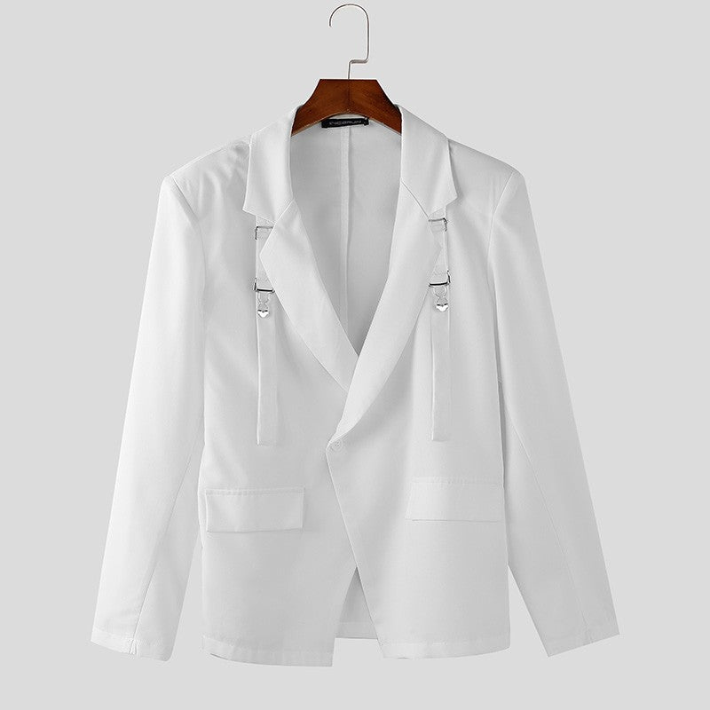 Fashion Well Fitting Tops INCERUN New Men's Deconstruct Metal Buckle Suit Coat Casual Streetwear Male Solid Long Sleeved Blazer