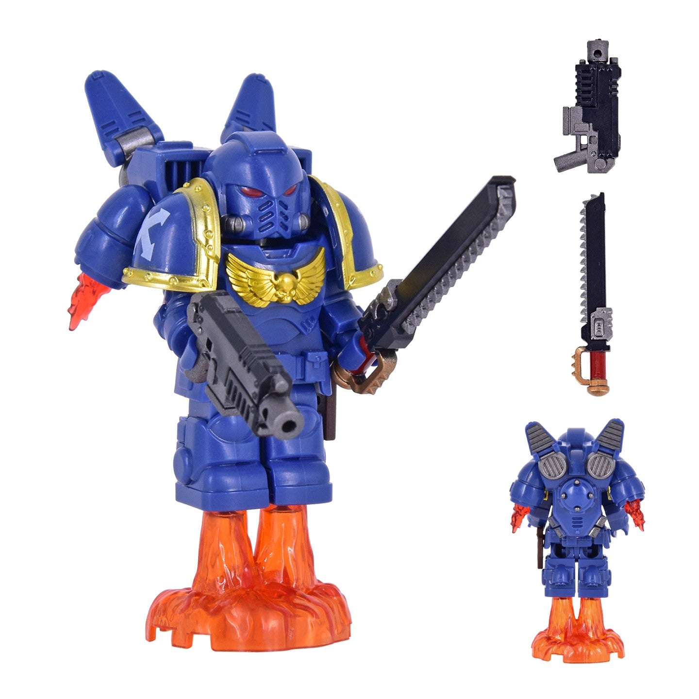 Medieval Knights War 10cm Poseable Collectible 40K Figure - Blue-Gold Armor Skull Face Design